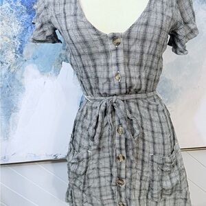 American Eagle Outfitters Gray Plaid Button-Front Mini Dress